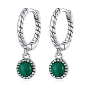 Buddha Stones 925 Sterling Silver Round Malachite Anti-Anxiety Drop Earrings Earrings BS Malachite (Anti-Anxiety ♥ Protection)