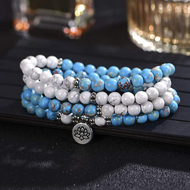 108 Mala Beads White Turquoise Emperor Stone Lotus Blessing Bracelet Bracelet Mala BS 1