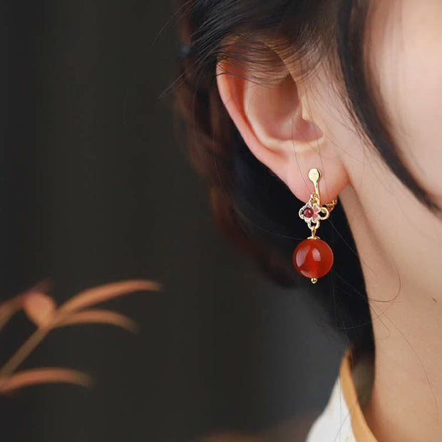 Buddha Stones 925 Sterling Silver Red Agate Flower Beaded Confidence Earrings Earrings BS Red Agate Gold Plated Ear Clip