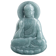 Buddha Stones Amitabha Buddha Natural Jade Lotus Amulet Compassion String Necklace Pendant Necklaces & Pendants BS 9