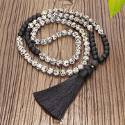 108 Mala Beads Zebra Jasper Frosted Stone Protection Tassel Bracelet (Extra 30% Off | USE CODE: FS30) Mala Bracelet BS 8