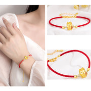 Buddha Stones 925 Sterling Silver Year Of The Dragon Lucky Golden Dragon Strength Red Rope Chain Bracelet Bracelet BS 5