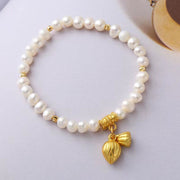 Buddha Stones 18K Gold Natural Pearl Lotus Flower Pod Wisdom Charm Bracelet Bracelet BS 3