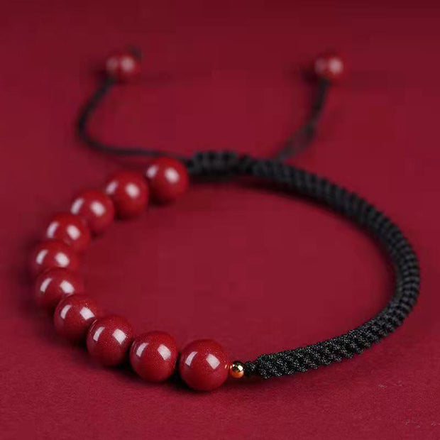 Buddha Stones Natural Cinnabar King Kong Knot Blessing String Bracelet Bracelet BS Cinnabar Black String 8mm
