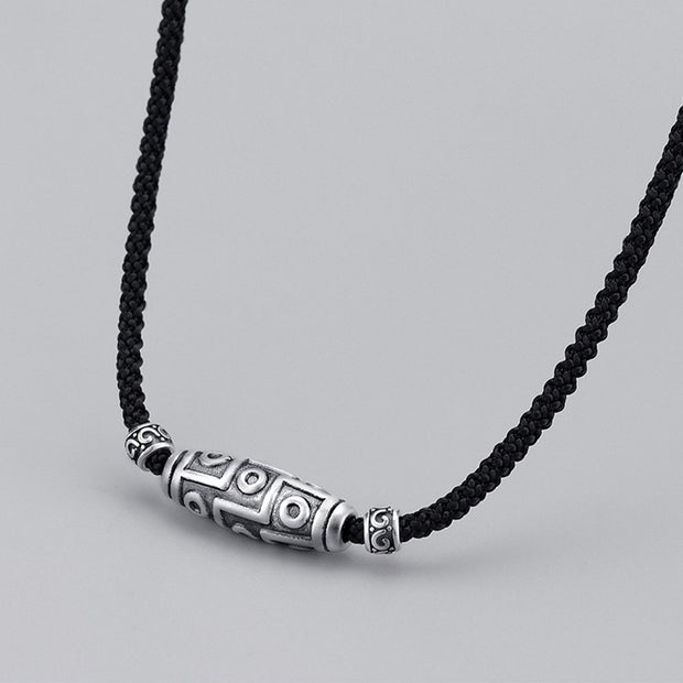 Buddha Stones 999 Sterling Silver Nine-Eye Dzi Bead Pattern Protection Rope Necklace Pendant