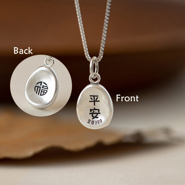 Buddha Stones 999 Sterling Silver Peace And Joy Fu Character Luck Fortune 925 Sterling Silver Chain Necklace Pendant
