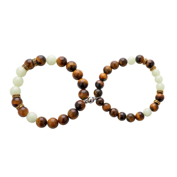 Buddha Stones 2Pcs Tiger Eye Glowstone Luminous Bead Protection Couple Bracelet