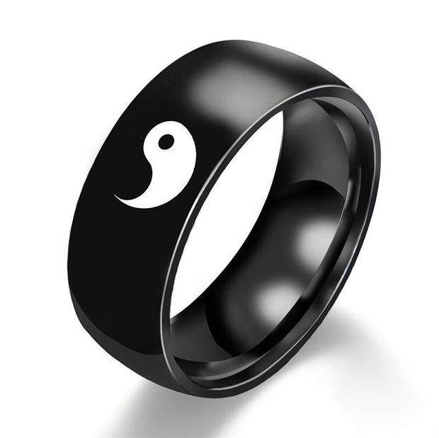 Buddha Stones Yin Yang Balance Titanium Steel Couple Ring Rings BS Black US13