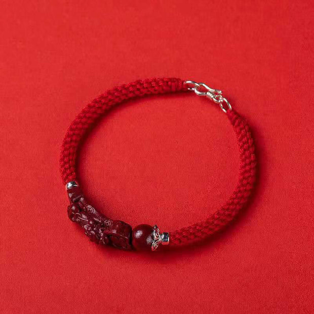 Buddha Stones Handcrafted PiXiu Cinnabar Wealth Luck Braided Bracelet Bracelet BS Red Buckle Rope 17cm