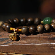 Buddha Stones 999 Gold Brunei Agarwood Cyan Jade Lotus Flower Peace Strength Bracelet Bracelet BS 12