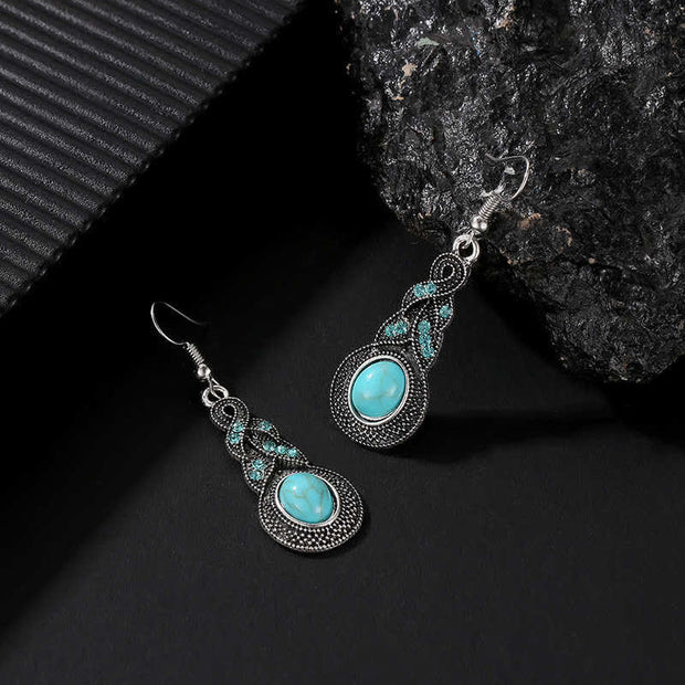 Buddha Stones Vintage Blue Rhinestones Inlaid Turquoise Stone Love Dangle Earrings Necklace Earrings BS 5