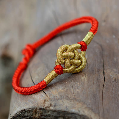 Buddha Stones Handmade Simple Design Chinese Knotting Luck Strength Braid String Bracelet Bracelet BS Chinese Knotting Red 17cm