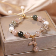 Buddha Stones Strawberry Quartz Rutilated Quartz Fishtail Charm Healing Bracelet Bracelet BS 7