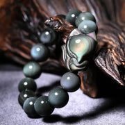 Buddha Stones Rainbow Obsidian Fox Healing Positive Bracelet Bracelet BS 1