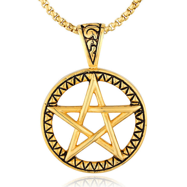 Buddha Stones Pentagram Titanium Steel Balance Necklace Pendant Necklaces & Pendants BS Gold