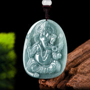 Buddha Stones Natural Jade Ganesh Ganpati Elephant Protection Amulet Necklace Pendant Necklaces & Pendants BS 6