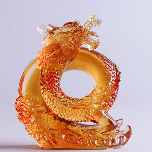 Buddha Stones Year of the Dragon Handmade Chinese Zodiac Yellow Dragon Liuli Crystal Art Piece Protection Home Office Decoration Decorations BS 1