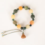 Buddha Stones Bodhi Seed Lotus Bead Engraved Moss Agate Peace Calm Bracelet
