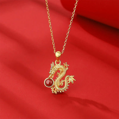 Buddha Stones 925 Sterling Silver Year of the Dragon Red Agate Hetian Jade Luck Protection Necklace Pendant Necklaces & Pendants BS Gold Dragon Red Agate(Confidence♥Calm)
