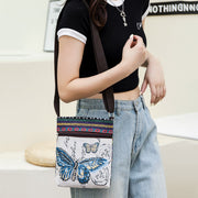 Buddha Stones Elephant Butterfly Embroidered Canvas Tote Bag Shoulder Bag Crossbody Bag Bag BS 22