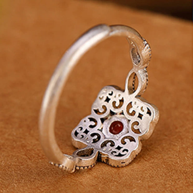 Buddha Stones 925 Sterling Silver Square Red Agate Self-acceptance Ring