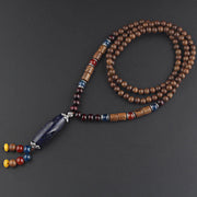 Buddha Stones Tibetan Wenge Wood Bodhi Seed Agate Balance Peace Necklace Pendant Necklaces & Pendants BS Wenge Wood&Blue Sandstone