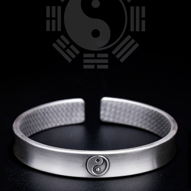 Buddha Stones 999 Sterling Silver Yin Yang Auspicious Clouds Balance Harmony Bracelet Bracelet Bangle BS 9
