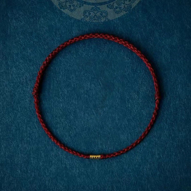 Buddha Stones Lucky Golden Bead Braided String Bracelet Anklet Bracelet BS Dark Red Anklet(Anklet Circumference 16-26cm)