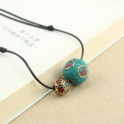 Buddha Stones Tibetan Turquoise Double Bead Protection Strength Necklace Pendant Necklaces & Pendants BS Turquoise(Purification♥Protection)