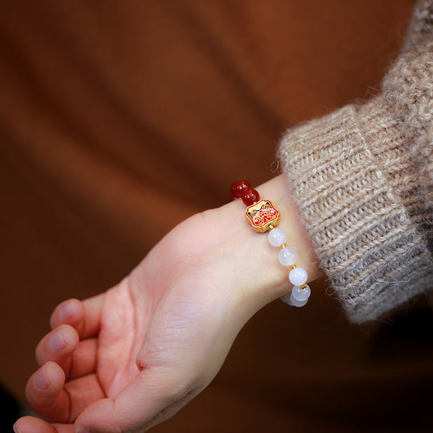 Buddha Stones Red Agate White Agate Strength Healing Bracelet Bracelet BS 6