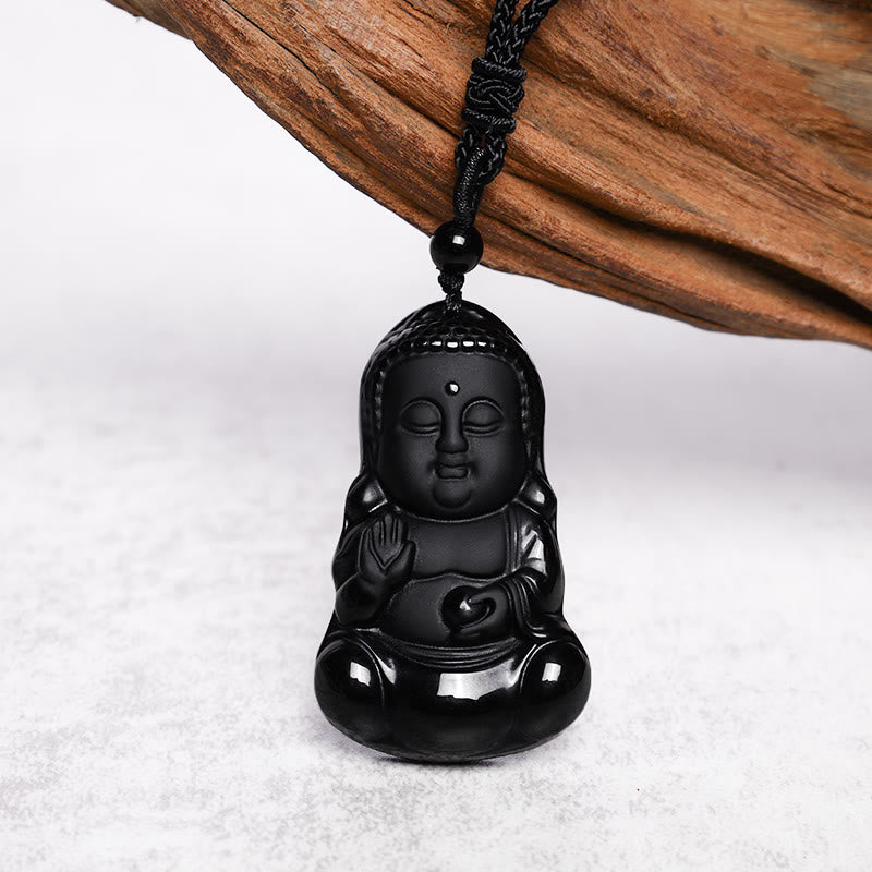 Black Obsidian Necklace Lucky Amulet Protection Pendant with Extended Bead Chain Healing Crystal Stone Talisman Necklaces Jewelry