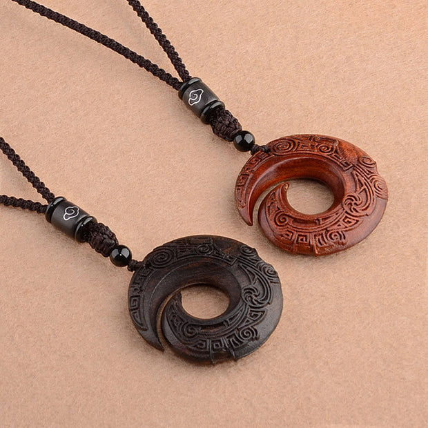 Buddha Stones Small Leaf Red Sandalwood Ebony Wood One's Luck Improves Design Patern Peace Buckle Protection Necklace Pendant