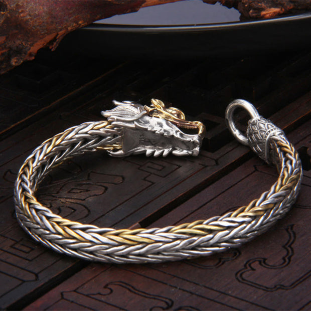 Buddha Stones 925 Sterling Silver Year Of The Dragon Auspicious Dragon Protection Metal Braided Design Bracelet Bracelet BS 2