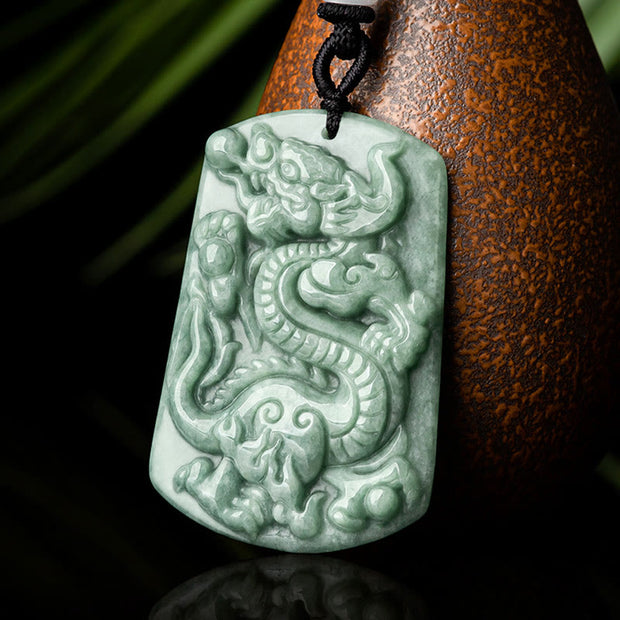 Buddha Stones Year of the Dragon Chinese Zodiac Dragon Jade Success Amulet Necklace Pendant Necklaces & Pendants BS 1