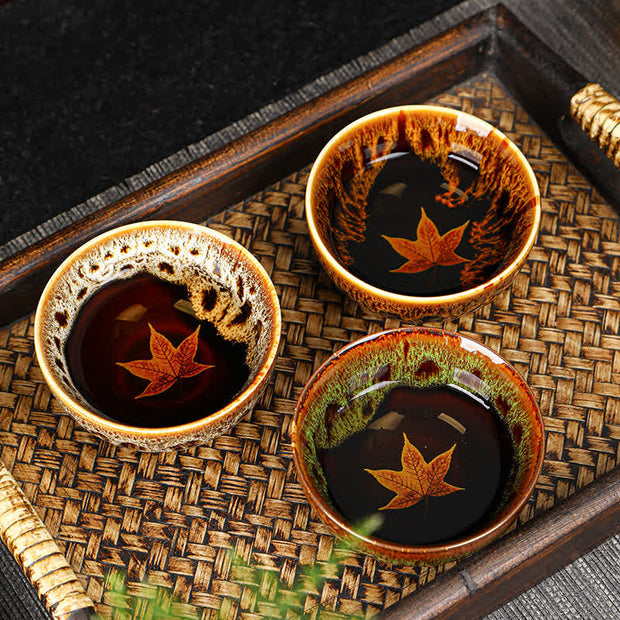 Buddha Stones Maple Leaf Colorful Ceramic Teacup Home Tea Cups