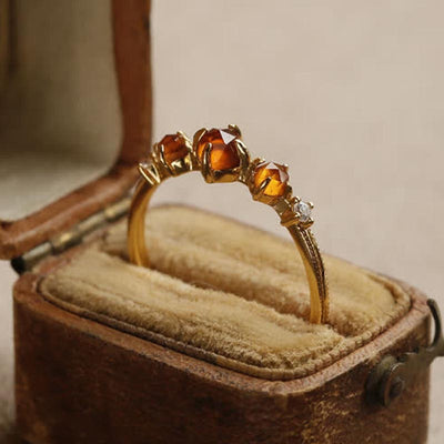 Buddha Stones Yellow Rhinestones Copper Wealth Adjustable Ring Ring BS Copper&Yellow Rhinestones