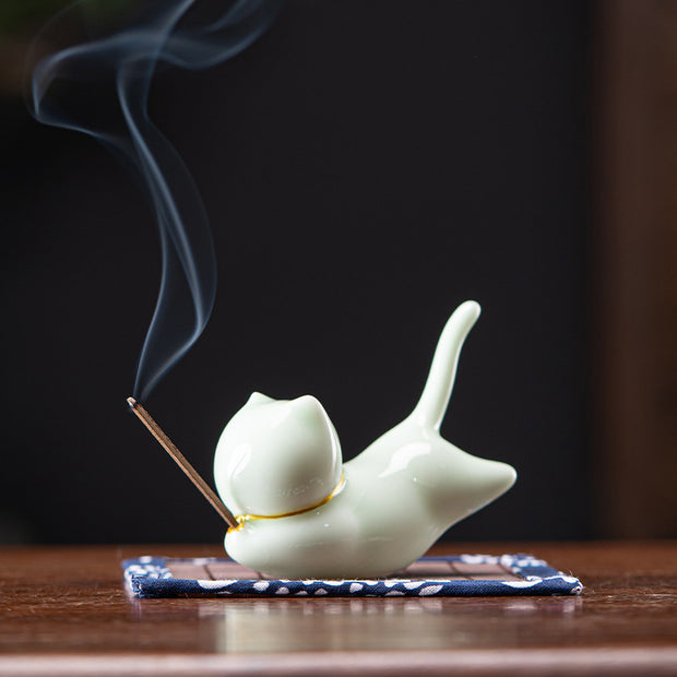 Lovely Cat Panda Ceramic Blessing Incense Burner Decoration Incense Burner BS Honeydew Cat Incense Holder