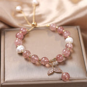 Buddha Stones Strawberry Quartz Rutilated Quartz Fishtail Charm Healing Bracelet Bracelet BS 1