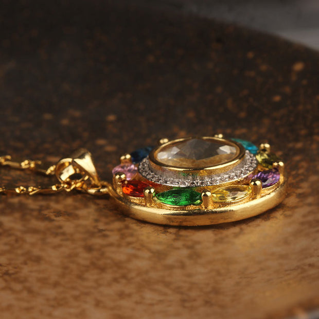 Buddha Stones Colorful Zircon Copper Wealth Luck Rotation Bracelet Necklace Pendant Bracelet Necklaces & Pendants BS 6