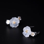 Buddha Stones 925 Sterling Silver Plum Blossom Floral Blessing Earrings