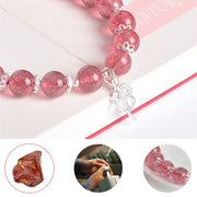Buddha Stones 925 Sterling Silver Strawberry Quartz Four Leaf Clover Love Bracelet Bracelet BS 7