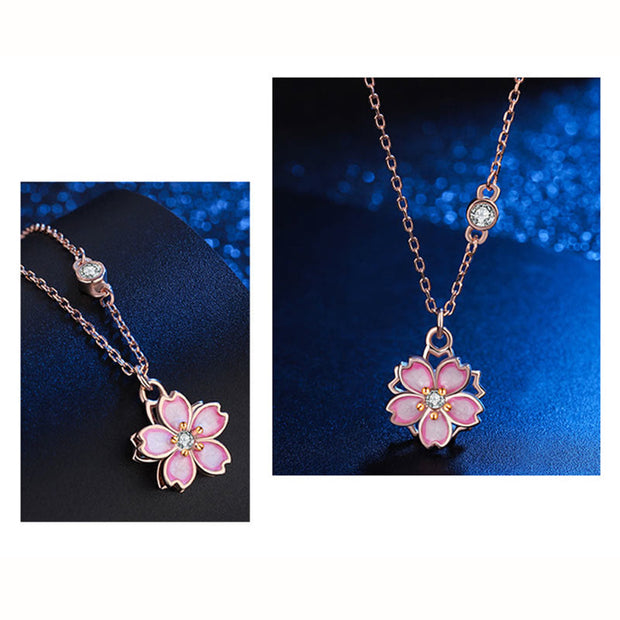 Buddha Stones 925 Sterling Silver Cherry Blossom Flower Rotatable Protection Necklace Pendant Necklaces & Pendants BS 7
