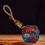 Buddha Stones Koi Fish Lotus Painted Ebony Wood Rosewood Auspicious Clouds Fu Character Luck Key Chain Decoration