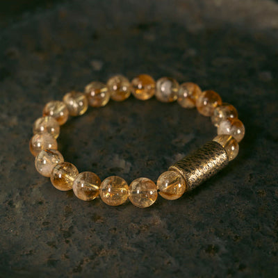Buddha Stones Natural Citrine Crystal Brass Bead Protection Bracelet Bracelet BS Inner Circumference 18cm fit for Wrist Circumference 17-17.5cm
