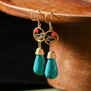 Buddha Stones Vintage Turquoise Auspicious Cloud Strength Drop Dangle Earrings Earrings BS Turquoise