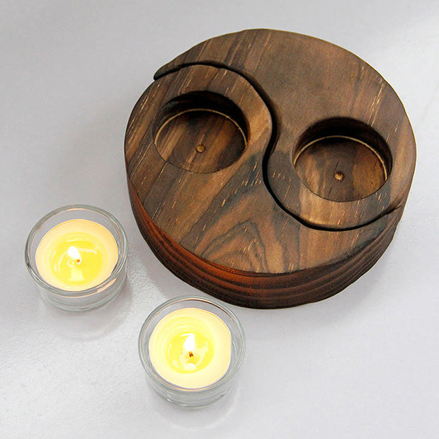 Buddha Stones Yin Yang Wood Candle Holder Meditation Rituals Use Items