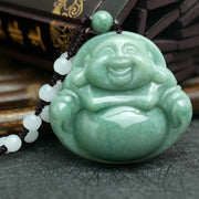 Buddha Stones Laughing Buddha Cyan Jade Harmony Necklace String Bead Pendant Necklaces & Pendants BS 1