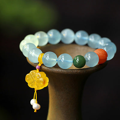 Buddha Stones Natural Aquamarine Amber Chinese Knotting Charm Peace Bracelet