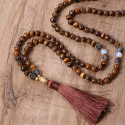 Buddha Stones Tibetan Tiger Eye Buddha Strength Power Beaded Tassel Pendant Necklace Necklaces & Pendants BS 2