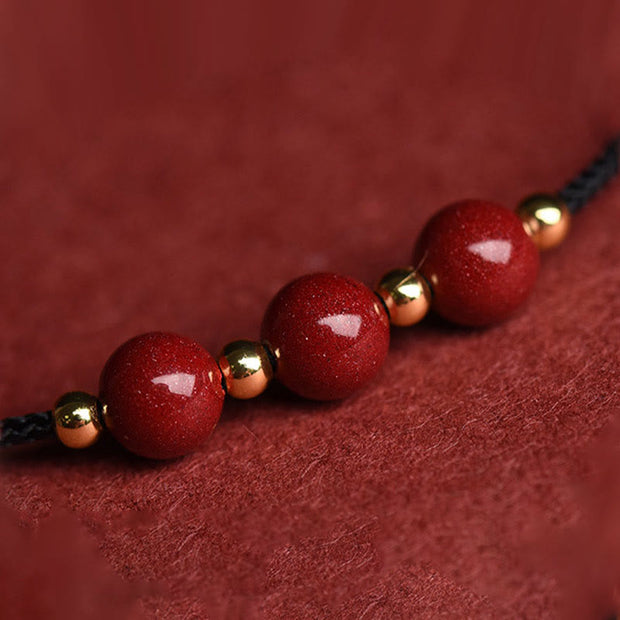 Buddha Stones Natural Lucky Cinnabar Bead Blessing String Bracelet Anklet Bracelet BS 25